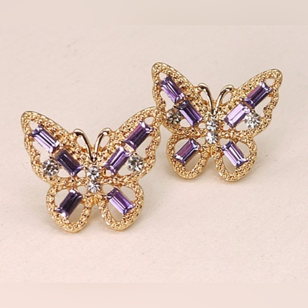 Elegant Butterfly Gold and Purple Earrings